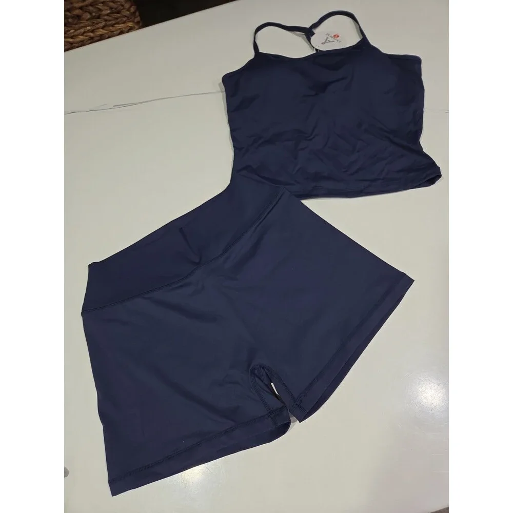 Women Workout Set Built in Bra 2 Pc Outfits Tank Tops Tummy Control Short B23